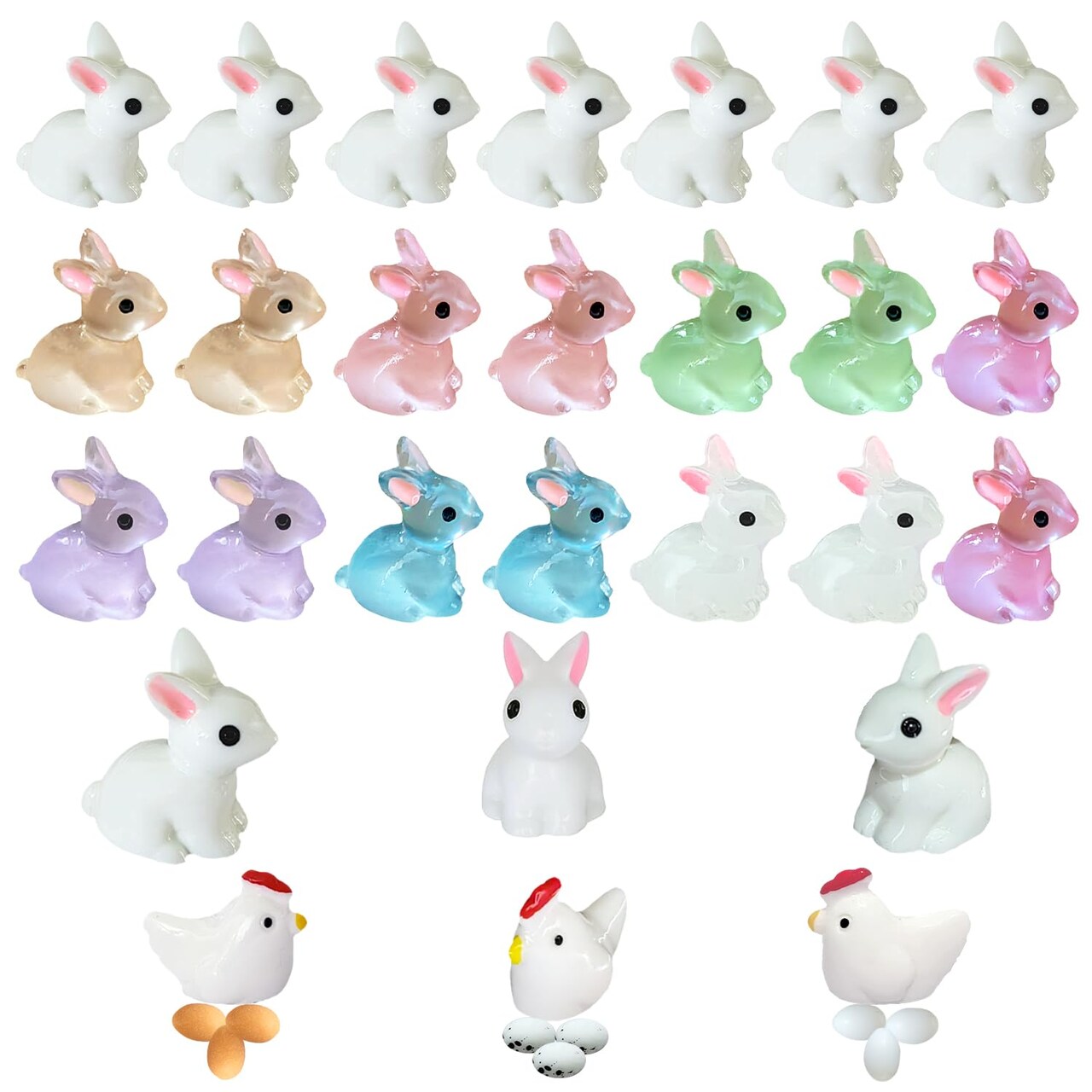 36Pcs Easter Mini Resin Animal Figures Rabbits, Little Chicken, Tiny Egg, Miniature Bunny Figurines for Holiday Decorations & Collectibles